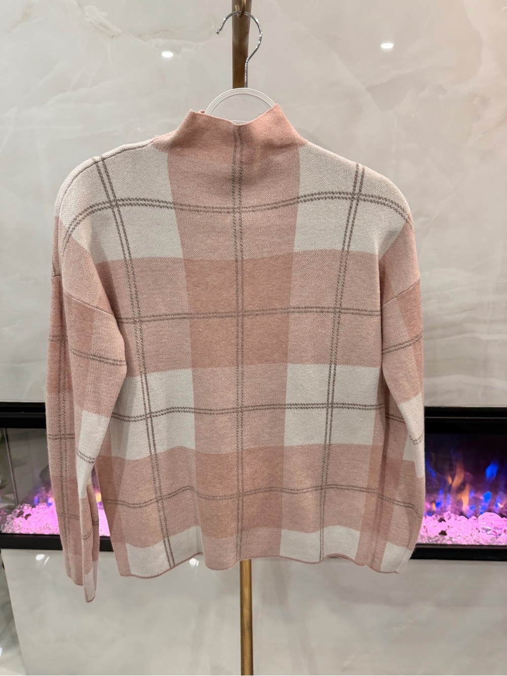 Rachel Zoe Pink and Cream Plaid Turtleneck Sweater